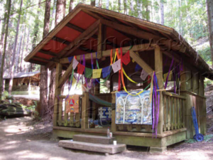 festively decorated two-person cabin